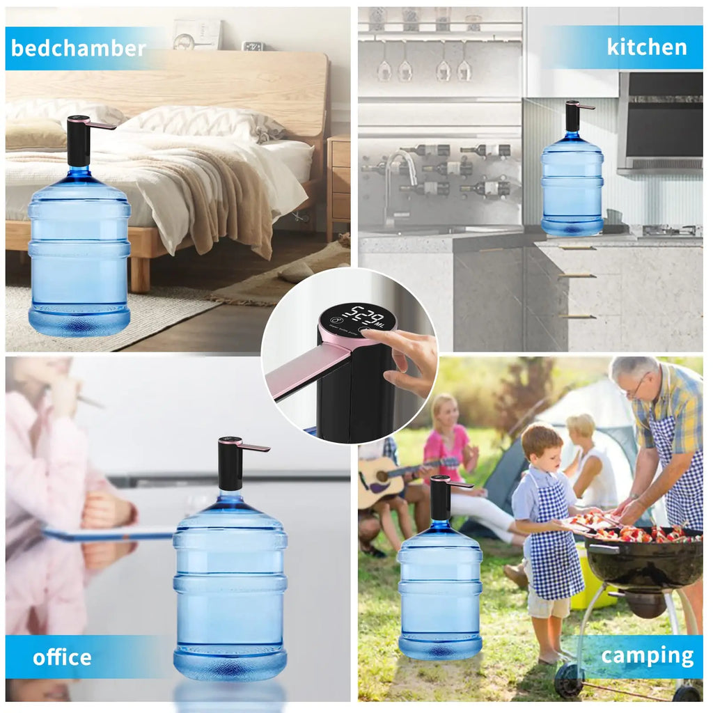 Water Dispenser for 2-5 Gallon Bottle, LED Display Touch Button 3 Quantitative Drinking Water Pump,Type C Charging Water Pump