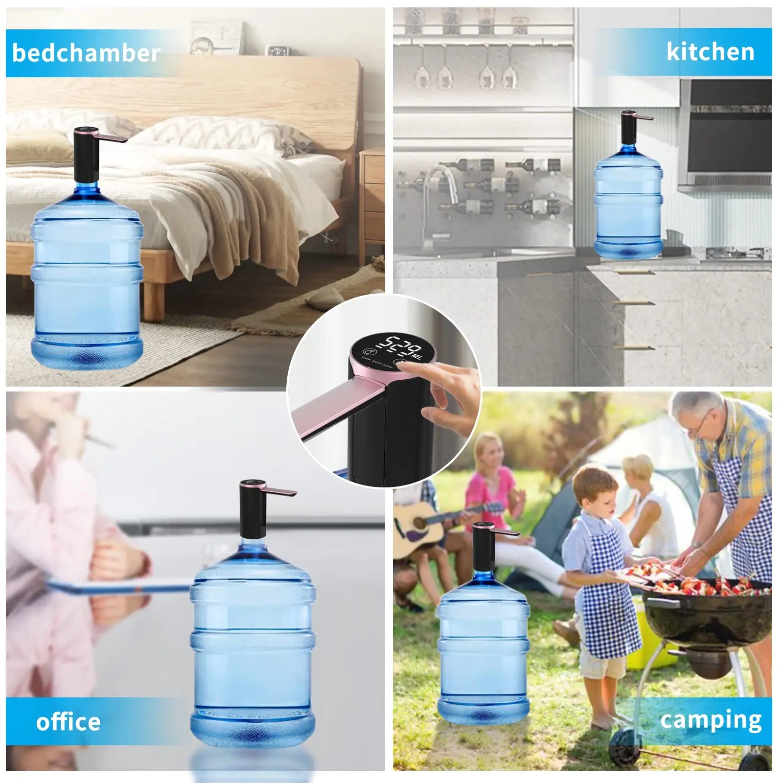 Water Dispenser for 2-5 Gallon Bottle, LED Display Touch Button 3 Quantitative Drinking Water Pump,Type C Charging Water Pump