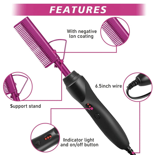 2-in-1 Electric Styling Comb for Straight & Curly Hair Set Hair Straightener Include Hair Care Products & Wig Installation Kit
