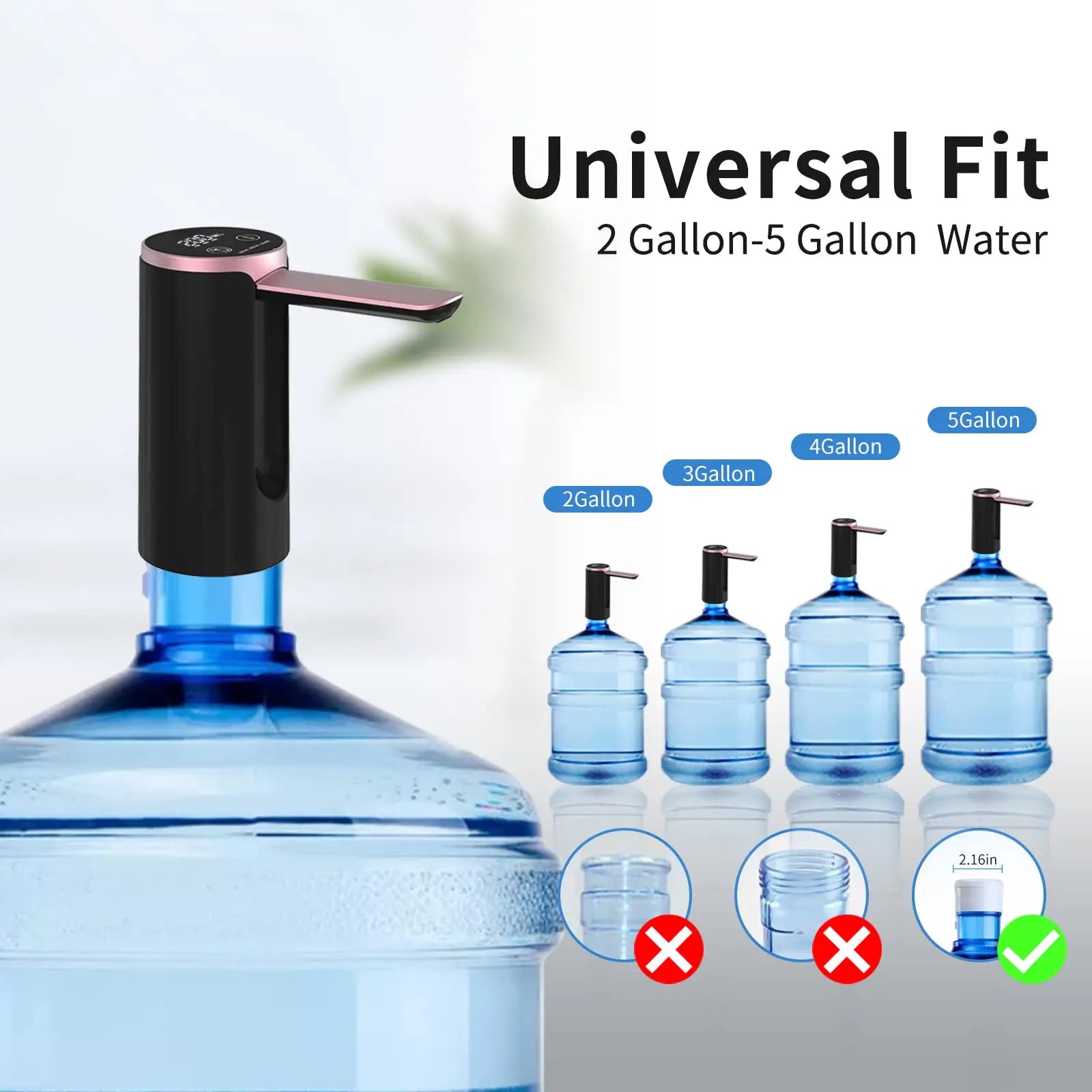 Water Dispenser for 2-5 Gallon Bottle, LED Display Touch Button 3 Quantitative Drinking Water Pump,Type C Charging Water Pump